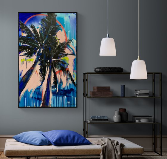 Very big artwork - "Blue palms" - Pop Art - Huge painting - Palm - Street Art