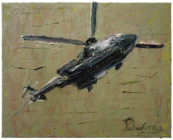 UNTITLED n181 - Original oil painting chopper helicopter abstract fly realism landscape