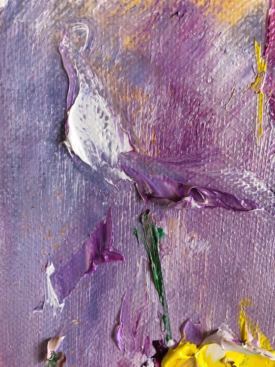 THE MOOD OF THE IRIS - Triptyh. Irises. Flowers. Gift. Lilac color. Bouquet. Garden. Garden flowers. Field irises. Mini-art. Quick painting. The best solution. Gift painting. Postcard. Season. Holidays.