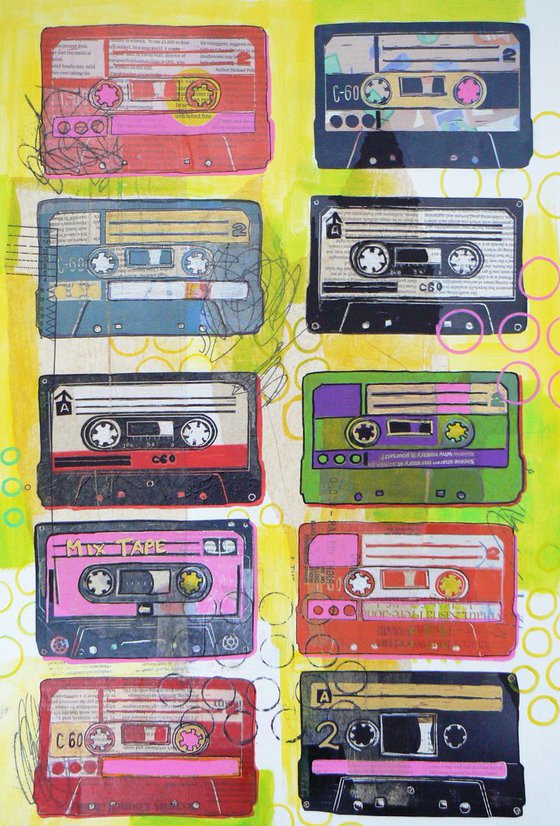 Cassettes (cassette tapes, retro music, 70's, 80's rock culture)