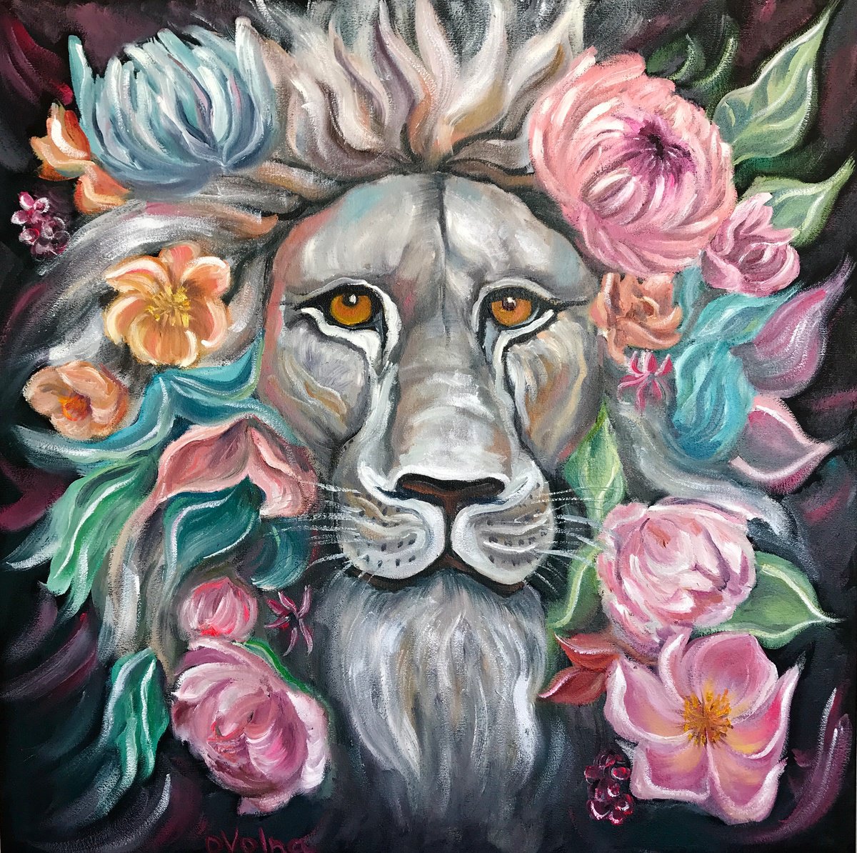 Impressionistic Botanical Oil Painting By Olga Volna, 20 X 20", Floral Majesty, Original Artwork