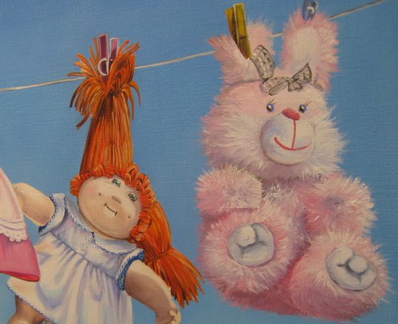 Adorable Nursery Wall Art: Serene Sky with Teddy Bears and Pink Bunny