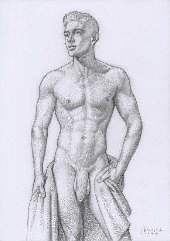 Nude young man with a towel