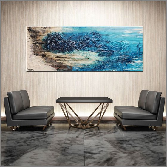 Malted Seas  160cm x 60cm texture Abstract painting teal turquoise