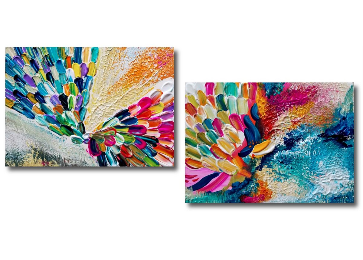 Abstract Acrylic Painting By Galina Victoria, 7 X 5, Colors Unfolding - 2 Pieces, Original Artwork