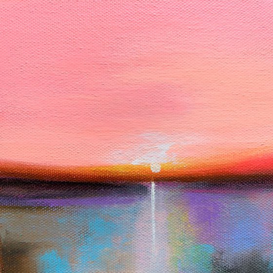 Pink sky  ! Small Landscape Painting!!  Ready to hang