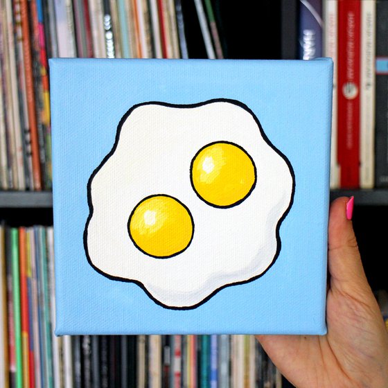 Fried Egg Double Yolk Pop Art Painting On Mini Canvas