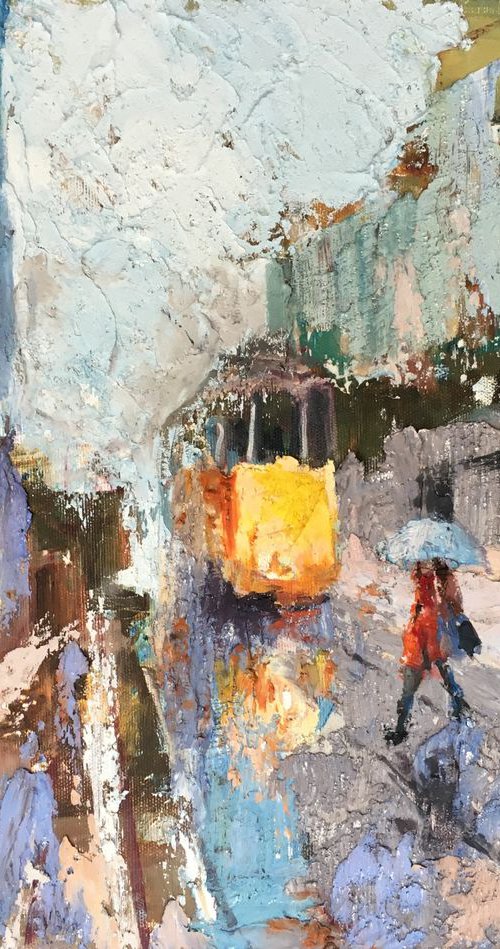 A Woman under an umbrella Original Art Contemporary Artwork by Leo Khomich