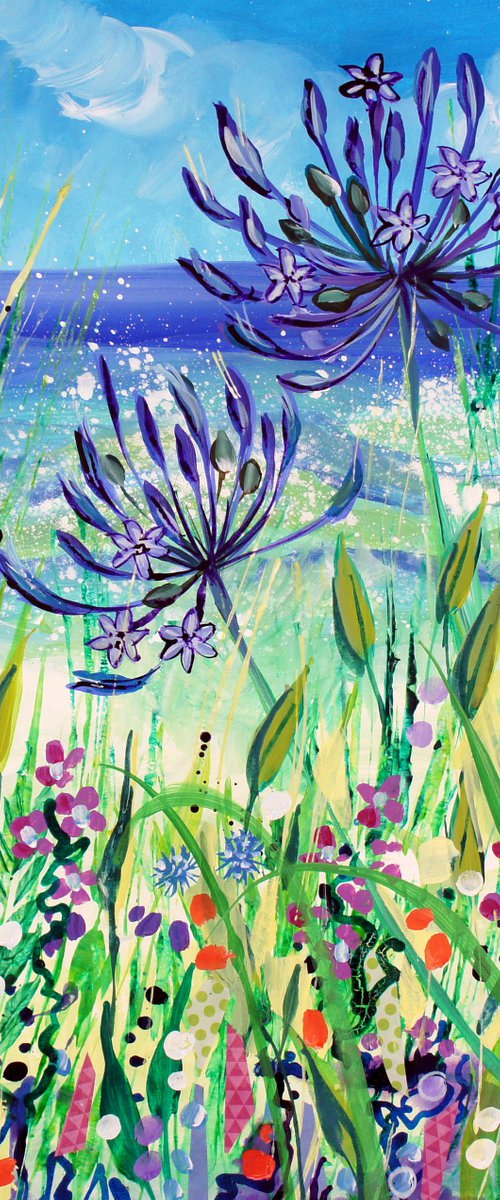 Pentle Beach with Agapanthus - Isles of Scilly by Julia  Rigby