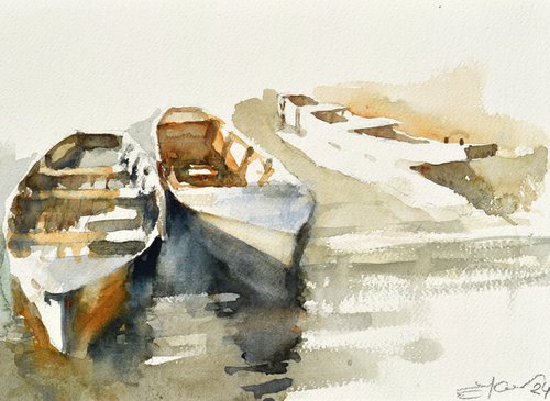 Boats on the river 2 by Goran Žigolić Watercolors