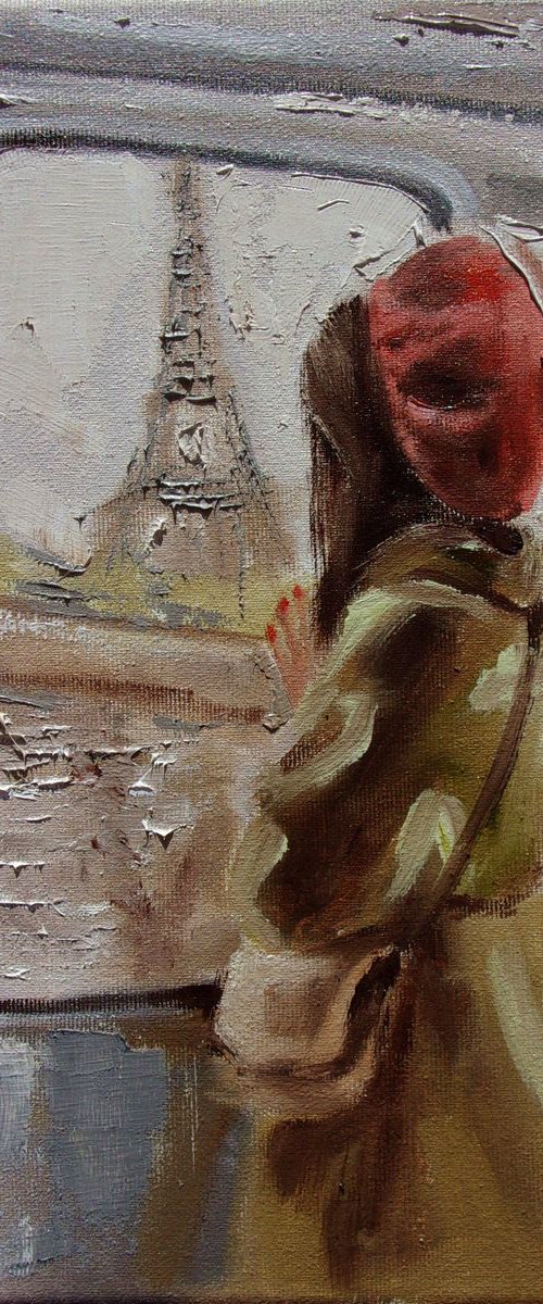 " TRAVEL TO PARIS ... II " original painting TRIP SPRING palette knife GIFT GREEN by Monika Luniak