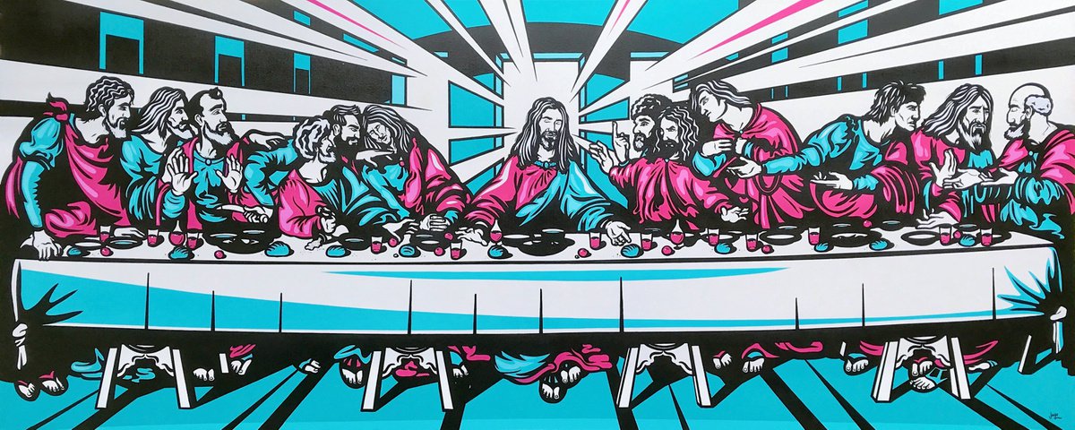 Urban And Pop Portrait Acrylic Painting By Jamie Lee, 79 X 31, The Last Supper, Original Artwork