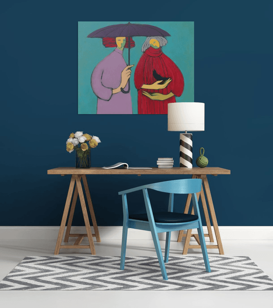 Two under an umbrella.