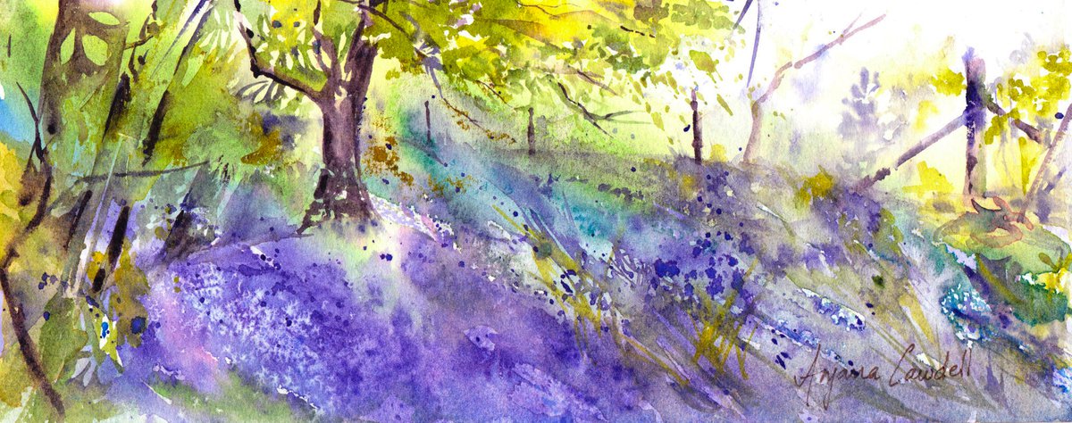 Bluebell painting, Spring Landscape Painting, Spring Floral Landscape, Original Watercolou... by Anjana Cawdell
