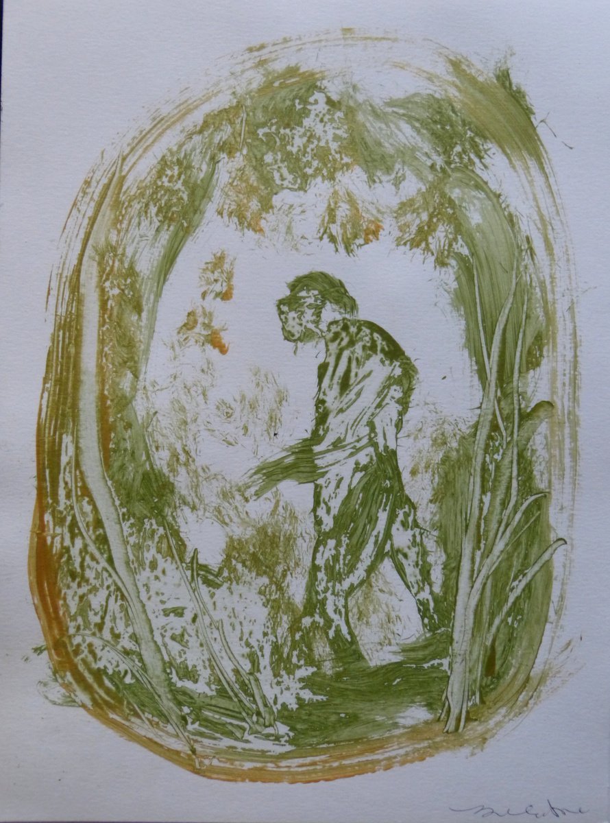 Expressive Portrait Drawing By Frederic Belaubre, 8 X 11, Green Mood 35, Acrylic, Original Artwork