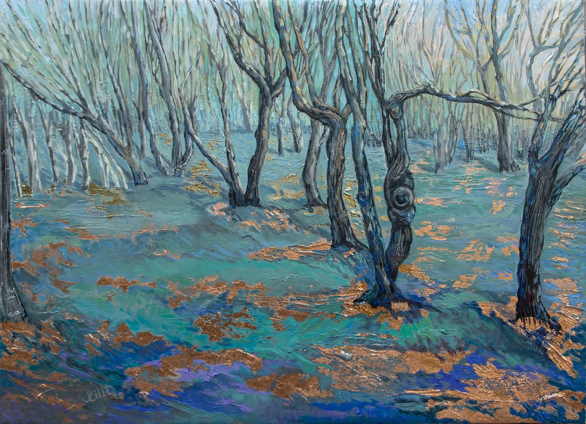Impressionistic Landscape Oil Painting By Lilit Vardanyan, 31 X 22", The Listening Trees, Original Artwork