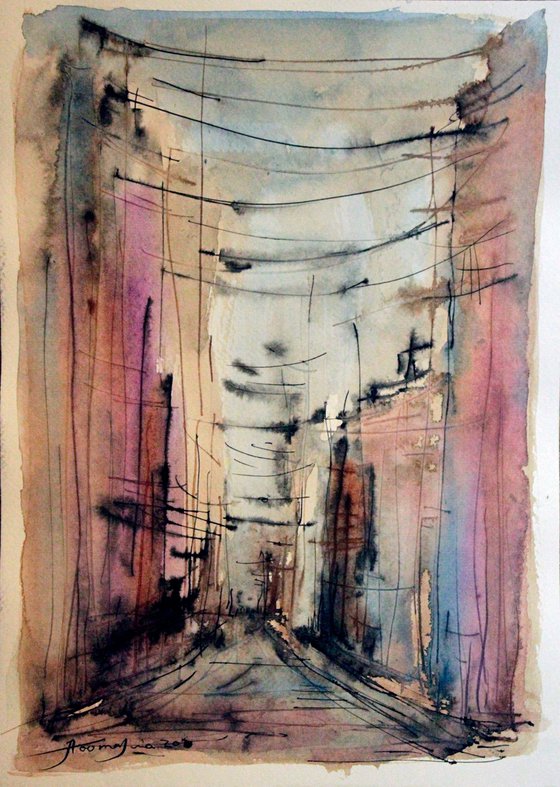 ALLEYS(5), WATERCOLOR ON PAPER, 25X 35 CM