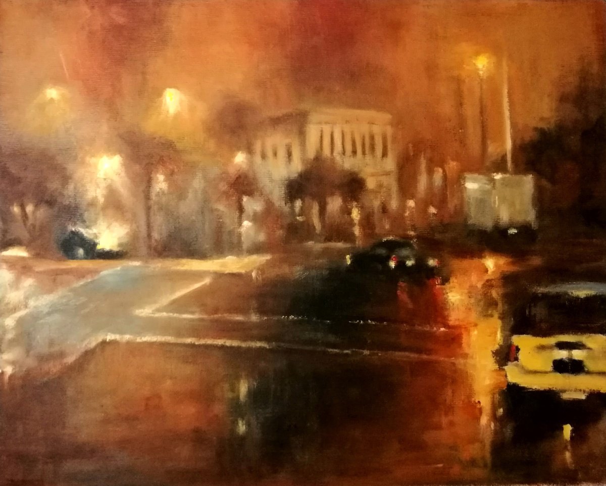 Impressionistic Cityscapes Oil Painting By Daniela Roughsedge, 12 X 9, City Lights, Original Artwork