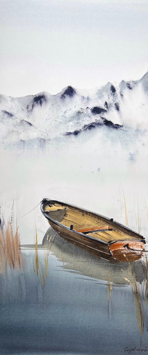 Boat on a mountain lake #2 by Eugenia Gorbacheva