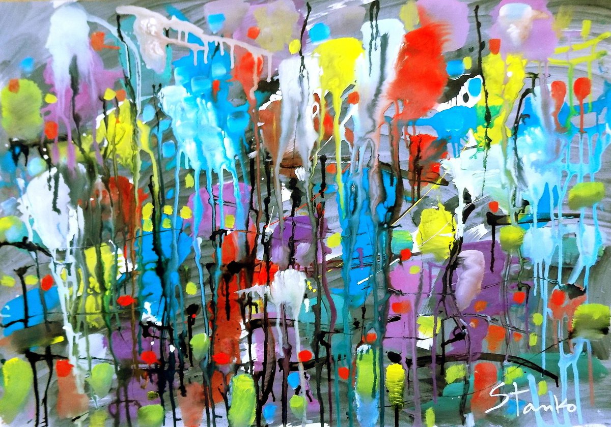 Abstract Acrylic Painting By Stanislav Bojankov, 39 X 28", Just Rainy-Lvii, Original Artwork