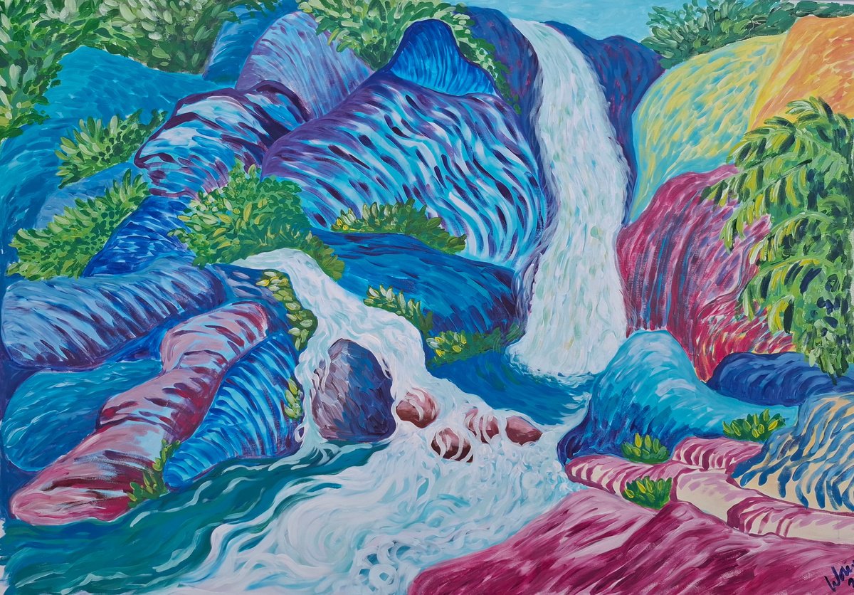 Impressionistic Landscape Acrylic Painting By Kirsty Wain, 79 X 53", Expansive Fonts Del Algar, Original Artwork
