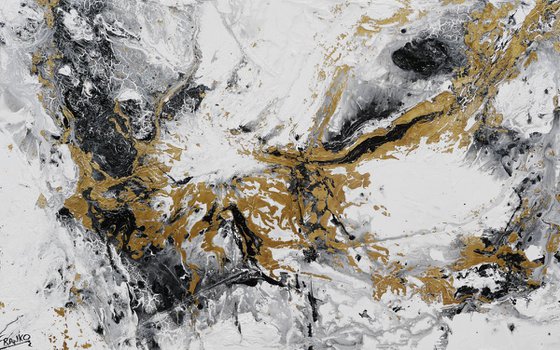 Minimalist Metallica 160cm x 100cm texture Abstract painting Gold Black White