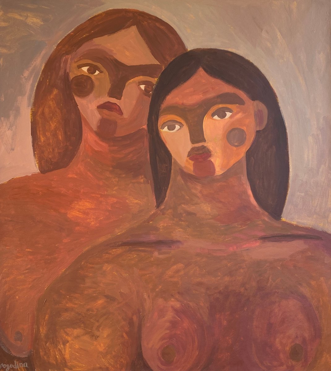 Impressionistic Portrait Acrylic Painting By Dasha Pogodina, 35 X 39, We Can Cry And Laugh Together, Original Artwork