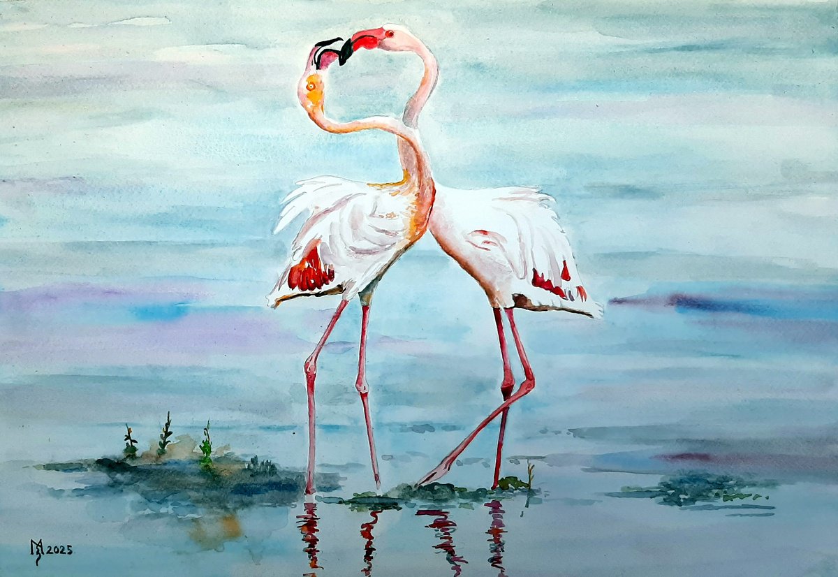 Impressionistic Animal Watercolour By Zoran Mihajlovic Muza, 20 X 13", Love, Original Artwork
