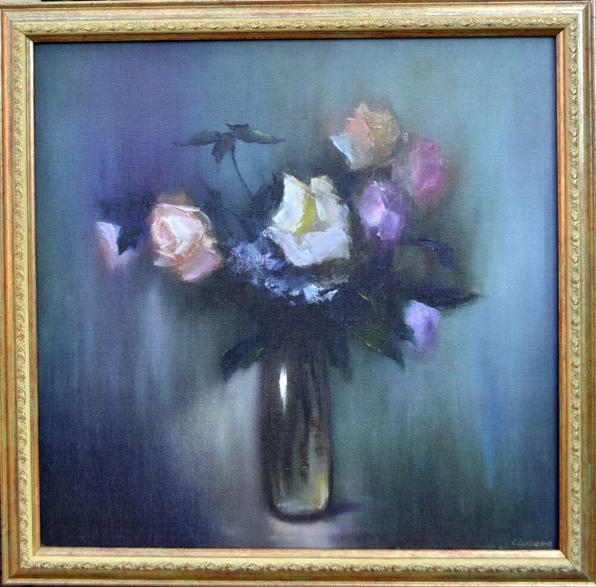 Expressive Still Life Painting By Elena Lukina, 18 X 18, Bouquet Of Roses, Original Artwork