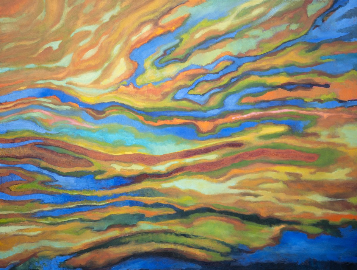 Abstract Oil Painting By Ron Cooper, 48 X 36", Invisible Sun, Original Artwork