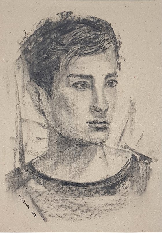 portrait n25. Charcoal drawing on toned paper