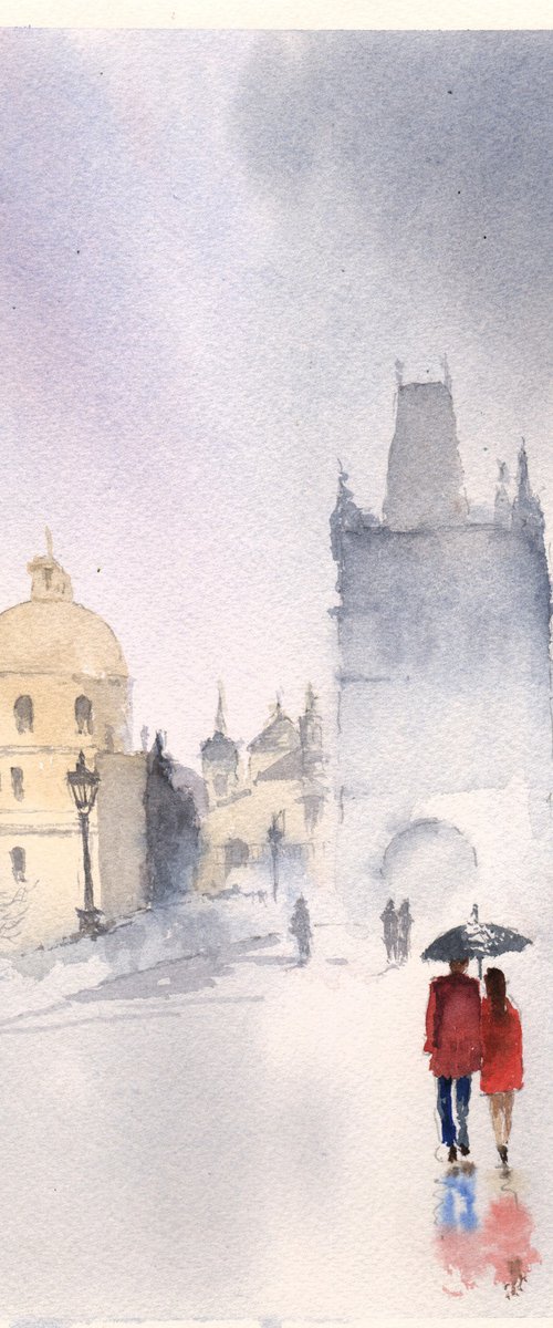 Rainy day Lovers, Prague by glyn whiting