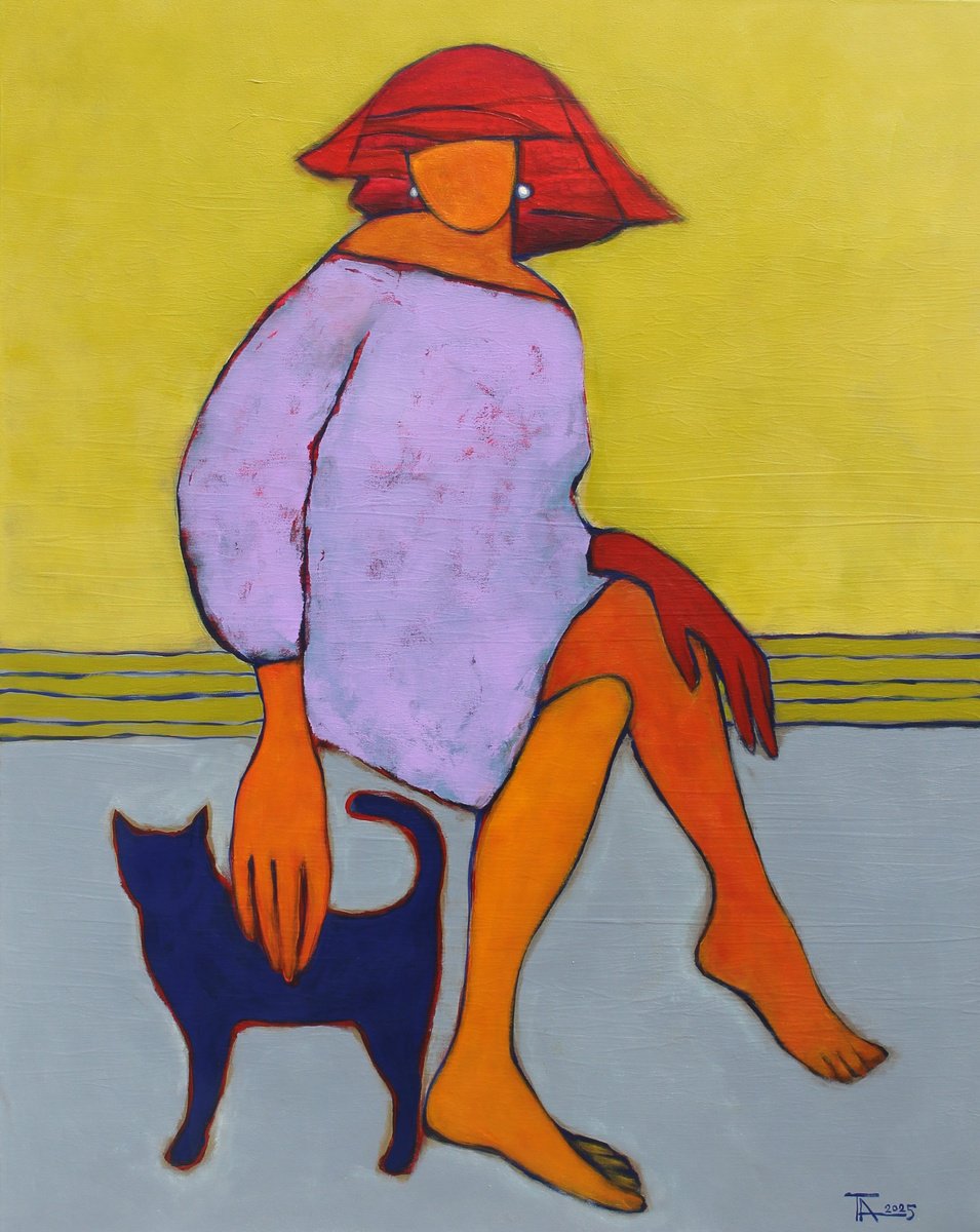 Expressive Portrait Acrylic Painting By Tatjana Auschew, 31 X 39", Girl In Pearl Earrings., Original Artwork