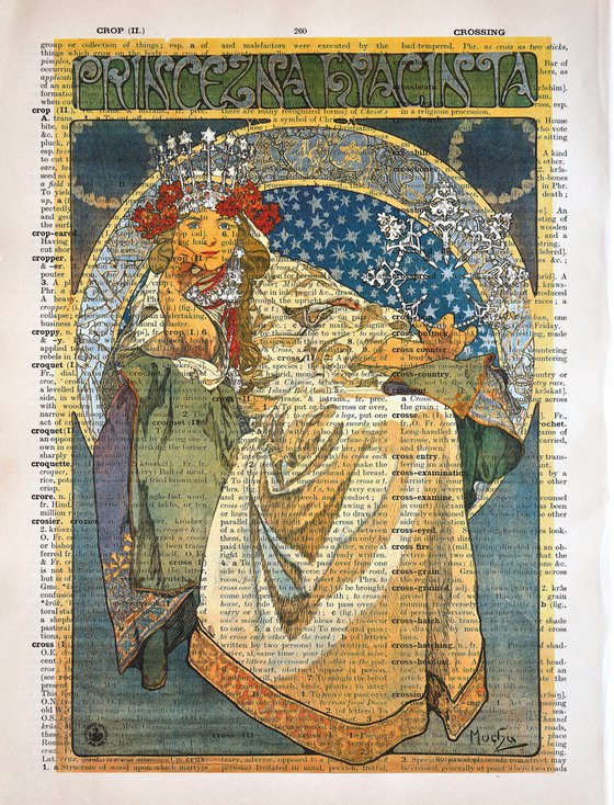 Princess Hyacinth - Collage Art Print on Large Real English Dictionary Vintage Book Page