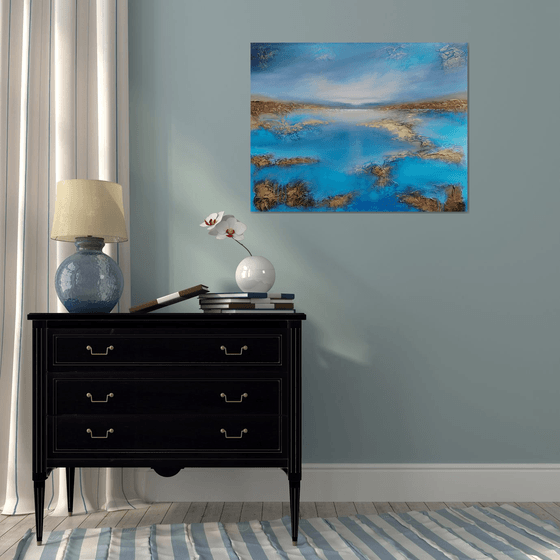 A XL large beautiful modern semi-abstract  seascape painting "Peace"