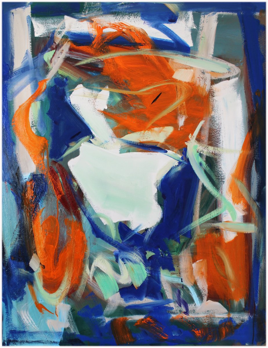 Expressive Abstract Oil Painting By Victorine Follana, 29 X 36", La Fourmiliere, Original Artwork