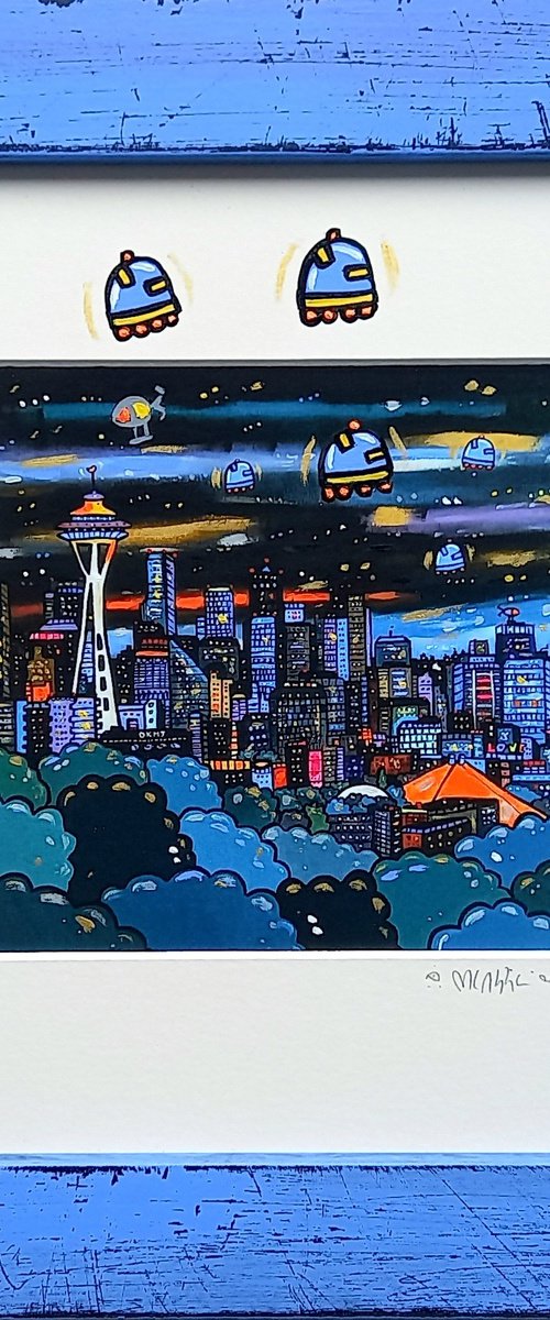 Futuristic View of Seattle at Night by Maria Luisa  Azzini