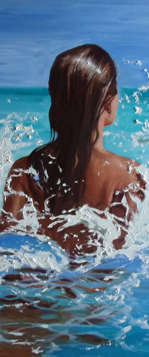 " HOLIDAYS IN BLUE "-  liGHt  ORIGINAL OIL PAINTING, GIFT, PALETTE KNIFE (2022) by Monika Luniak