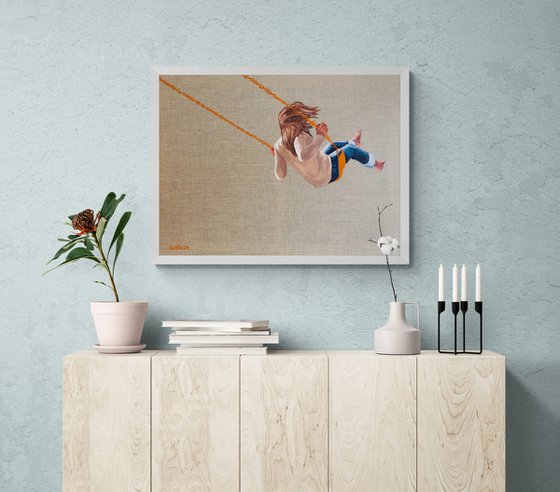 Back to Childhood - Woman on Swing Female Figure Painting
