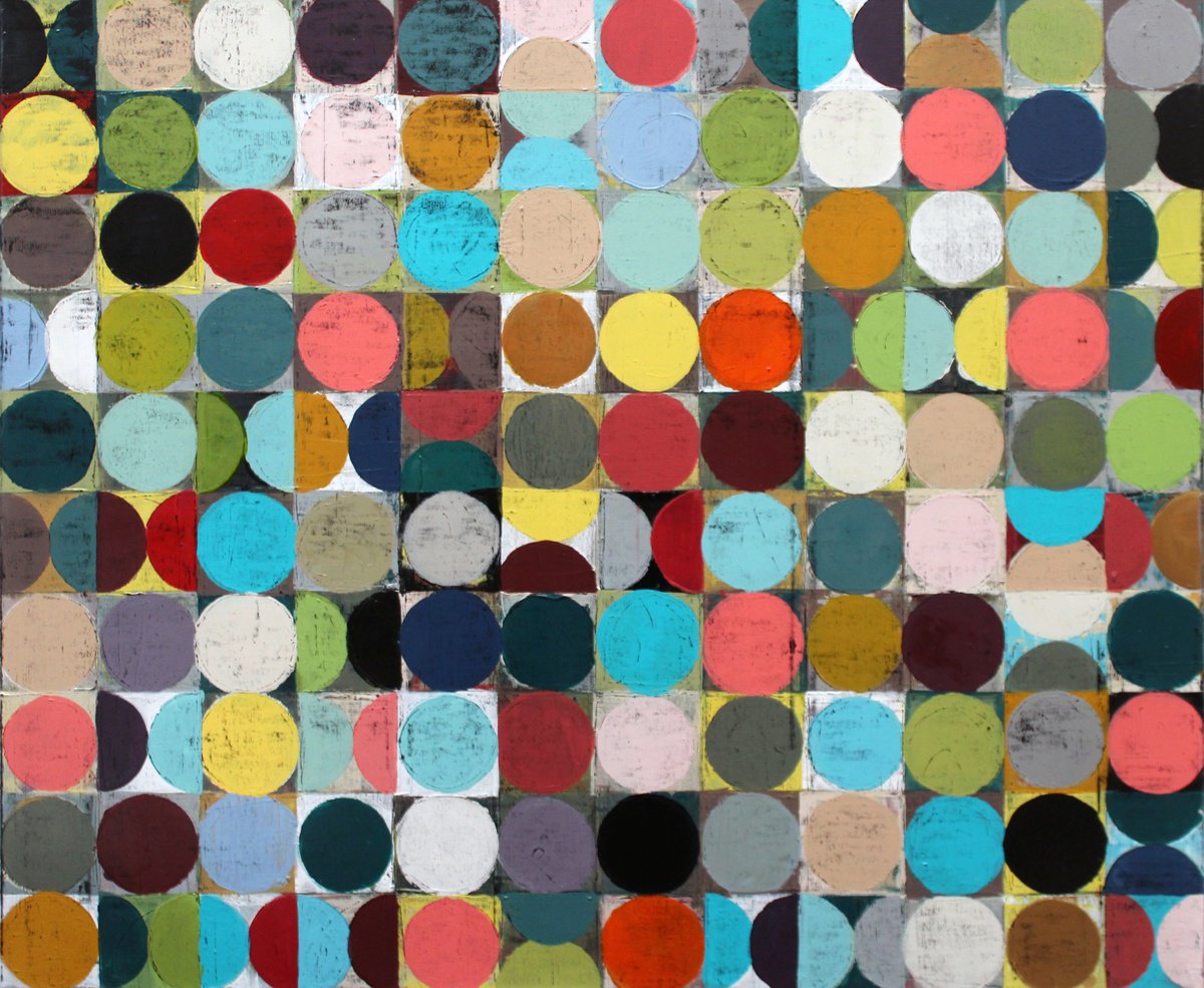 Organic Abstract Acrylic Painting By Andrew Watt, 47 X 39, Vintage Spheres No 11, Original Artwork