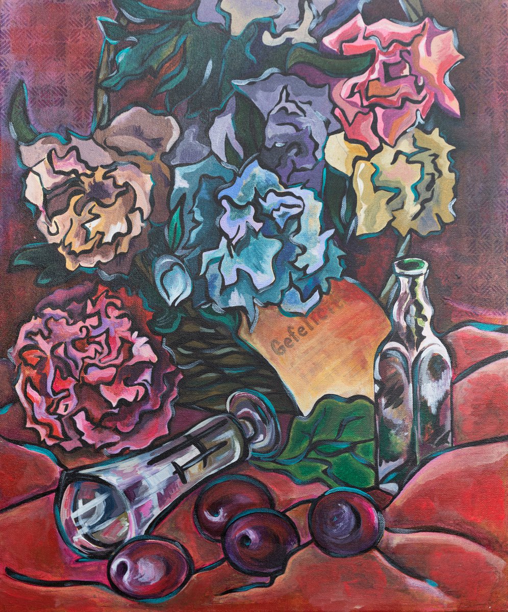 Illustrative Still Life Acrylic Painting By Ariadna De Raadt, 20 X 24, Autumn Mood 2, Original Artwork