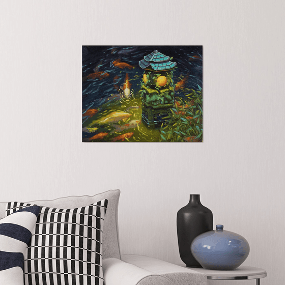 Stone lantern with Koi fishes
