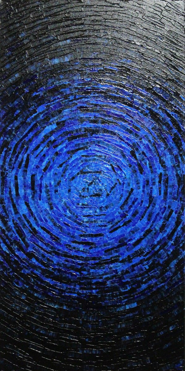 Abstract Acrylic Painting By Jonathan Pradillon, 16 X 31, Fragmented Deep Blue Burst, Original Artwork