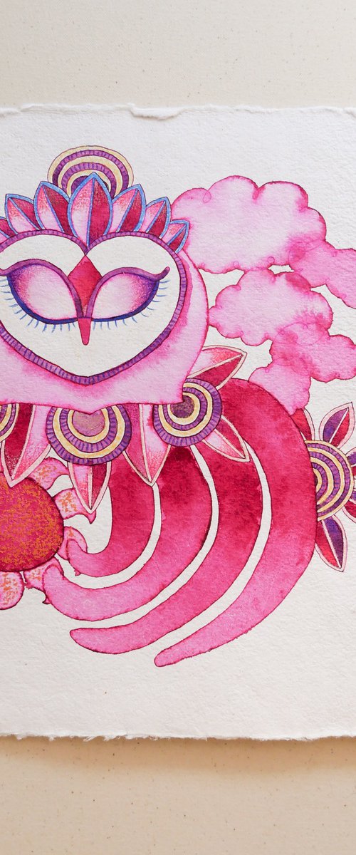 Pink Opera Owl by Eve Devore