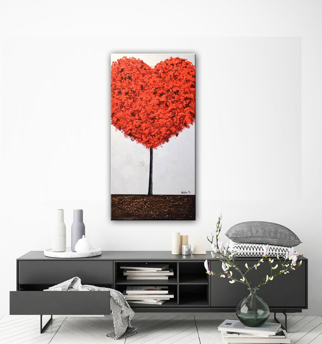 Heart Tree - Abstract Textured Red Tree Painting by Nataliya Stupak