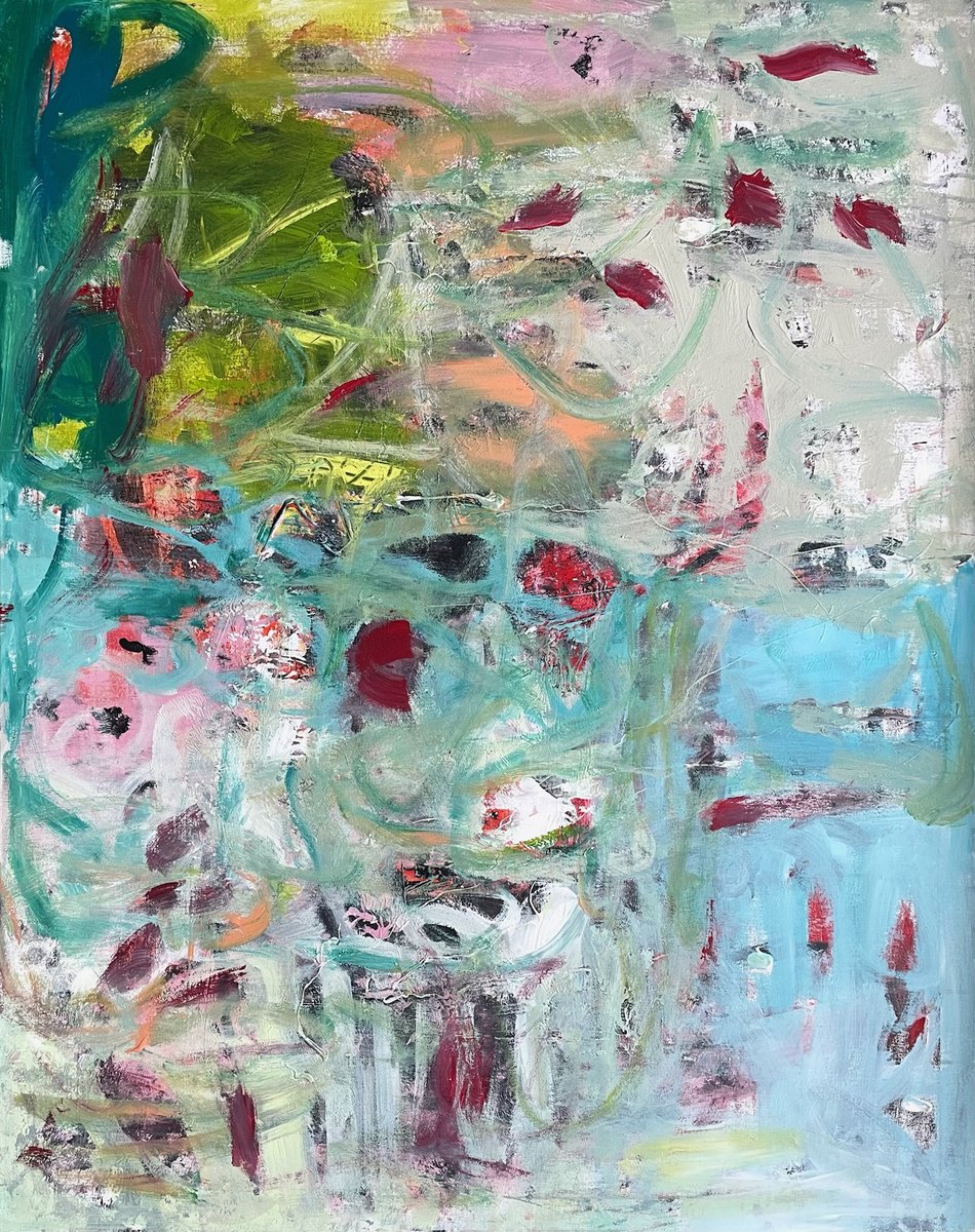 Organic Abstract Acrylic Painting By Christel Haag, 31 X 39, Wunsch Dir Was, Original Artwork