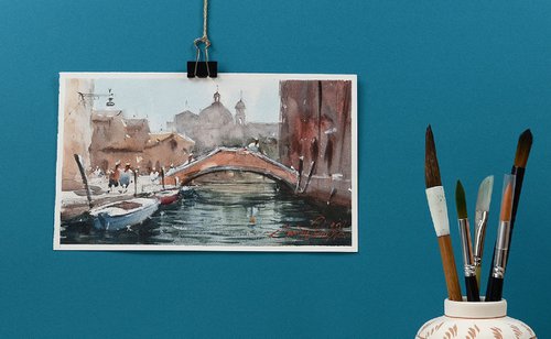 Venice Cityscape, watercolor on paper, 2022 by Marin Victor