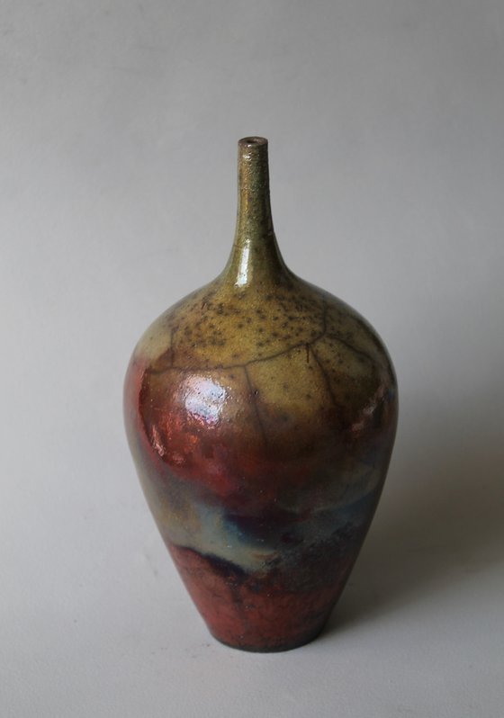 Raku Bottleneck Iridescent Lustre.