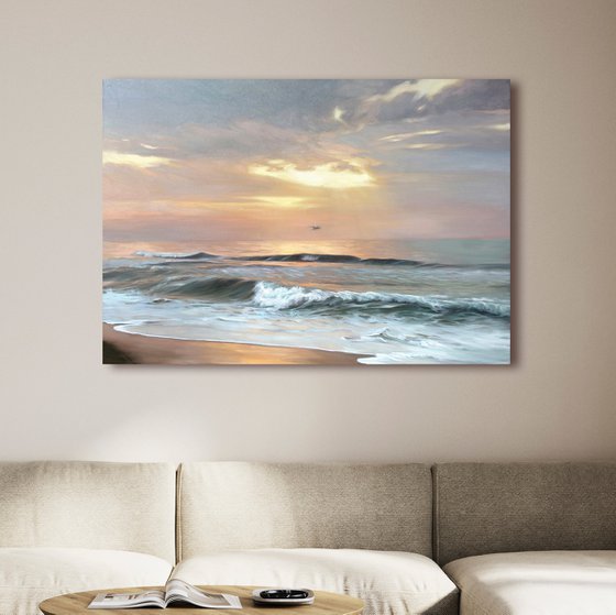 "Seaside 3" Blue orange seascape oil art