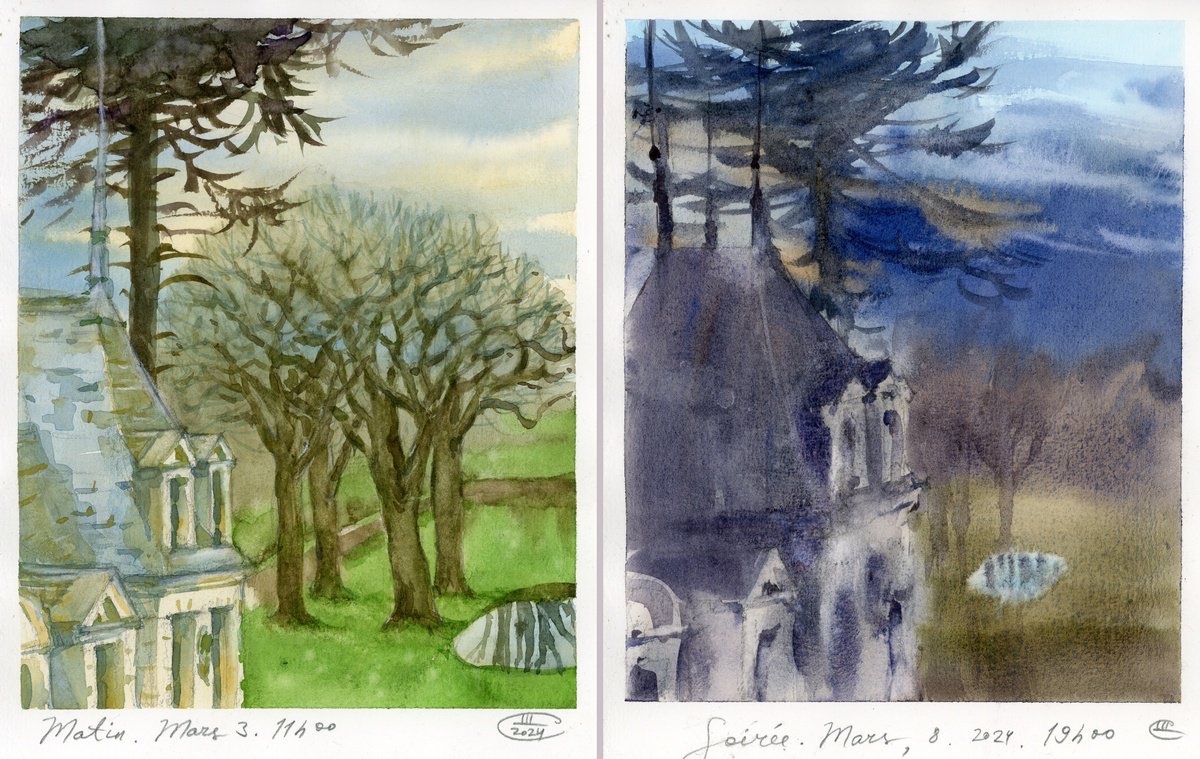 Impressionistic Cityscapes Watercolour By Tatyana Tokareva, 9 X 11", View Of The Castle Diptych, Original Artwork